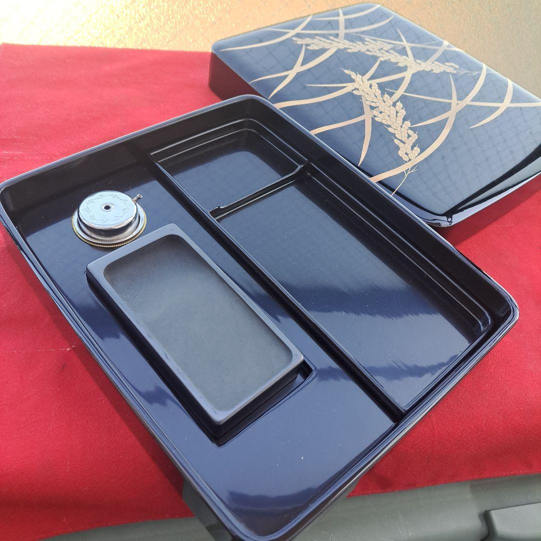 【輪島塗　硯箱セット】布着本堅地 硯、水滴　曽我路幸作　未使用品