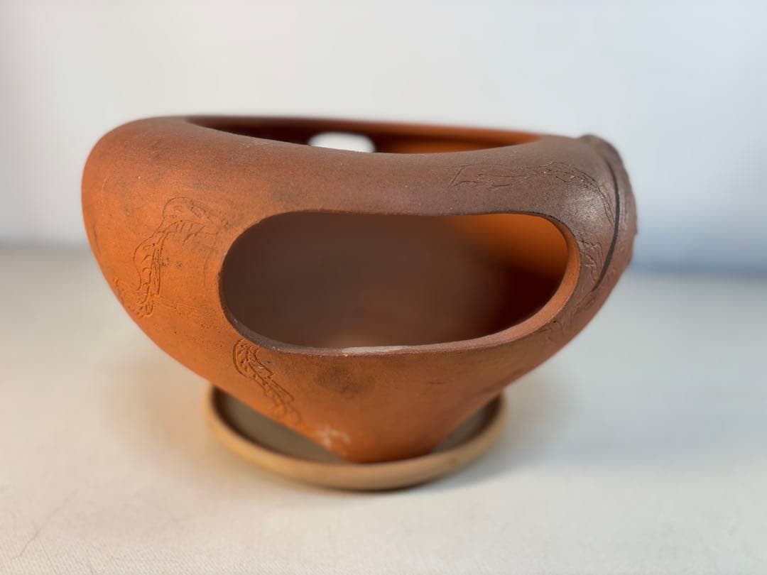 陶器製茶道具 鳳凰風炉　茶釜　敷板(皿)付き