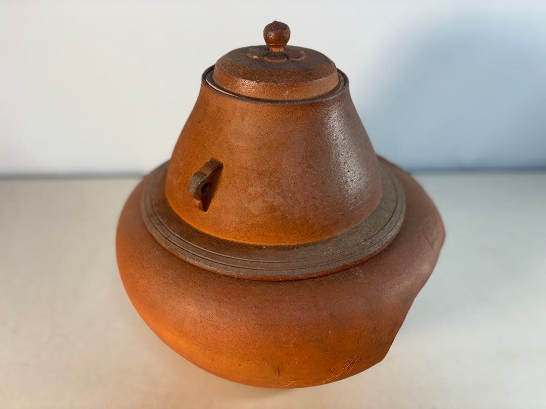 陶器製茶道具 鳳凰風炉　茶釜　敷板(皿)付き