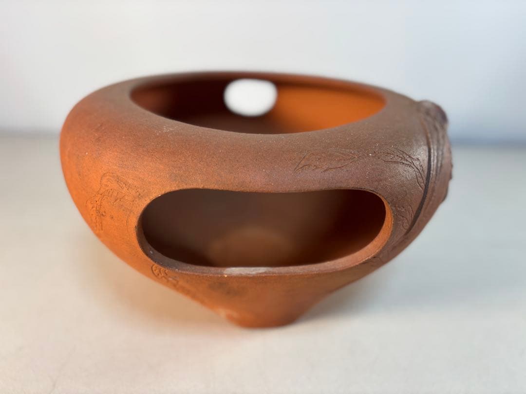 陶器製茶道具 鳳凰風炉　茶釜　敷板(皿)付き