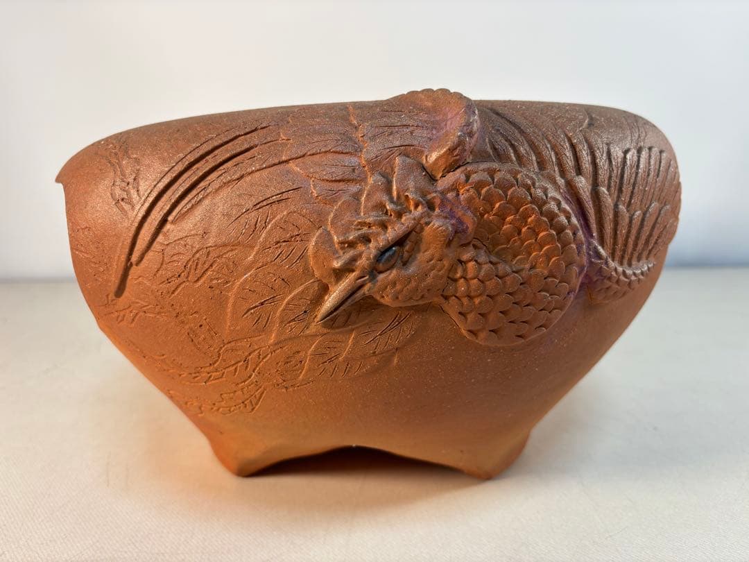 陶器製茶道具 鳳凰風炉　茶釜　敷板(皿)付き