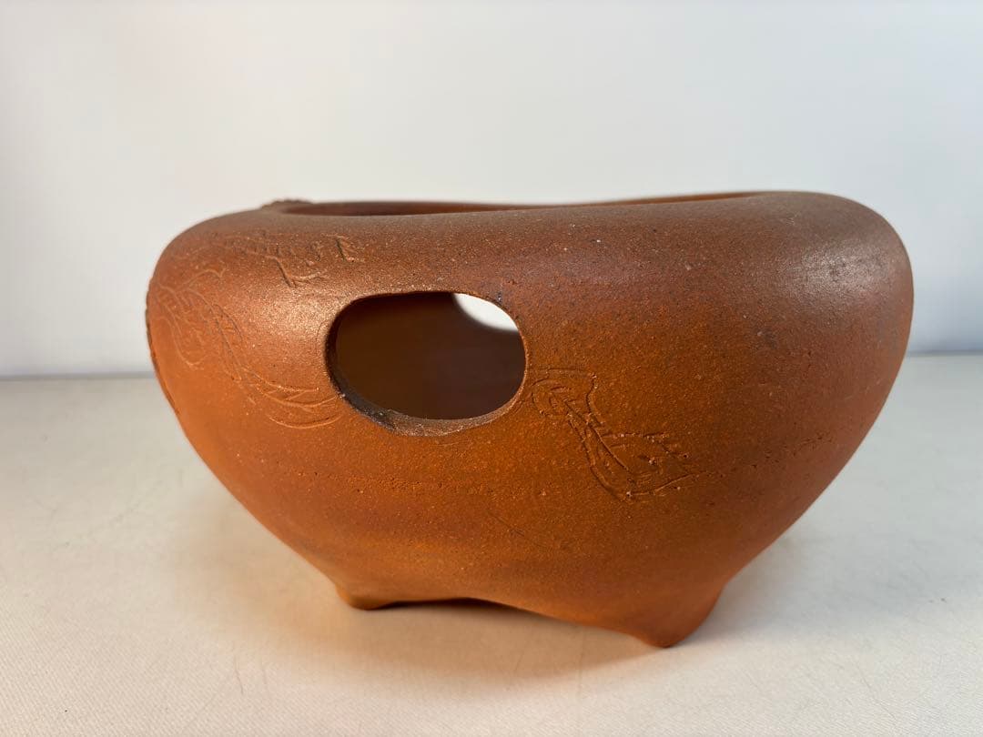 陶器製茶道具 鳳凰風炉　茶釜　敷板(皿)付き