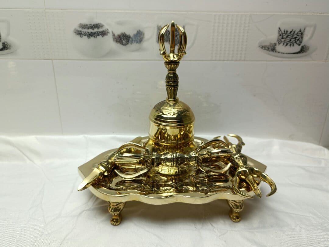 チベット仏教法器 真言宗 セット 鐘 金剛盤 独鈷杵 三鈷杵 五鈷杵 真鍮製