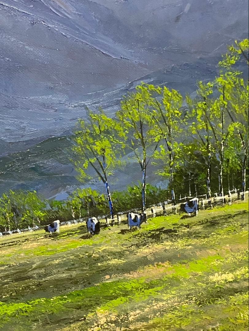 風景画 油彩画　小川久雄　【八ヶ岳牧場】　F20号　油絵　大型　額縁　額装