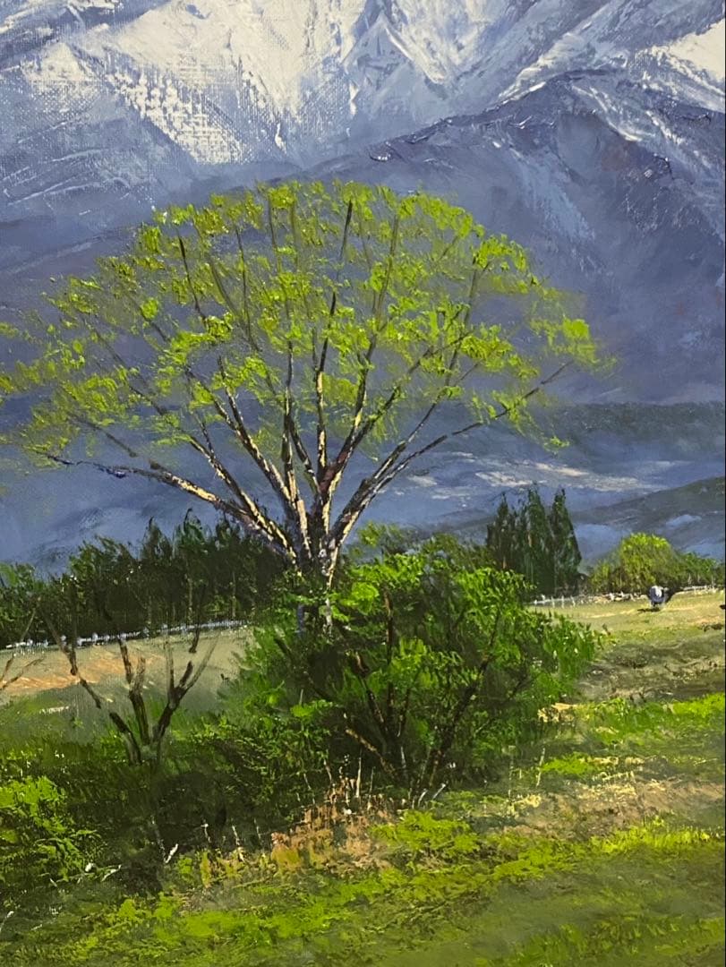 風景画 油彩画　小川久雄　【八ヶ岳牧場】　F20号　油絵　大型　額縁　額装