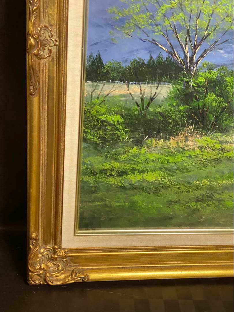 風景画 油彩画　小川久雄　【八ヶ岳牧場】　F20号　油絵　大型　額縁　額装