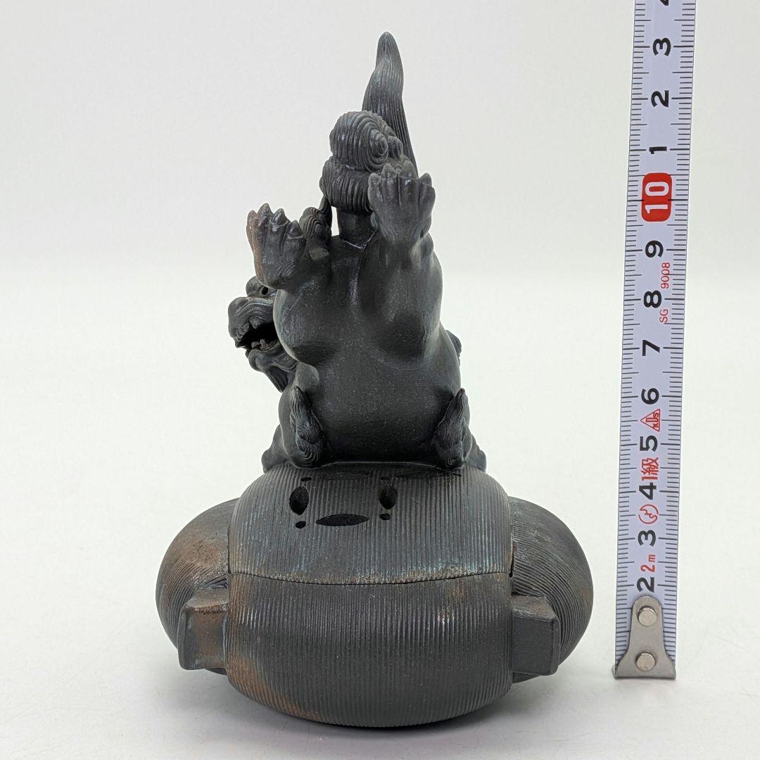 西村春湖 青備前糸巻獅子香炉 共箱合布 備前焼 抹茶道具 香道具 跳ね獅子 在銘