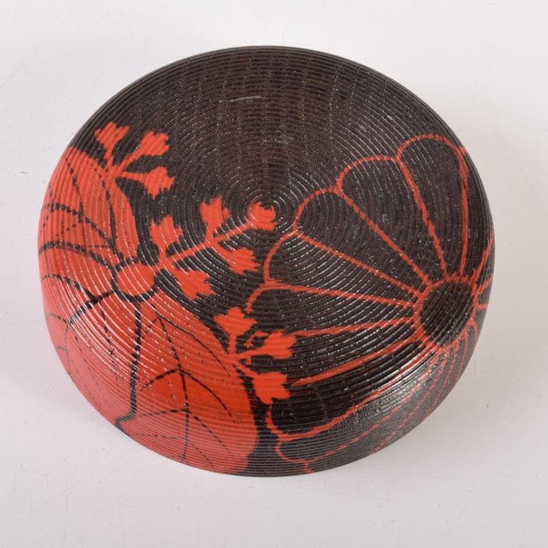 茶道具　玄一作　欅千筋　菊文　寿輪棗　平棗　共箱　V　7104