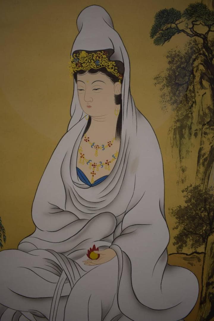 真作/水如/楊柳観音像図/岩上観音図/布袋屋掛軸HI-762