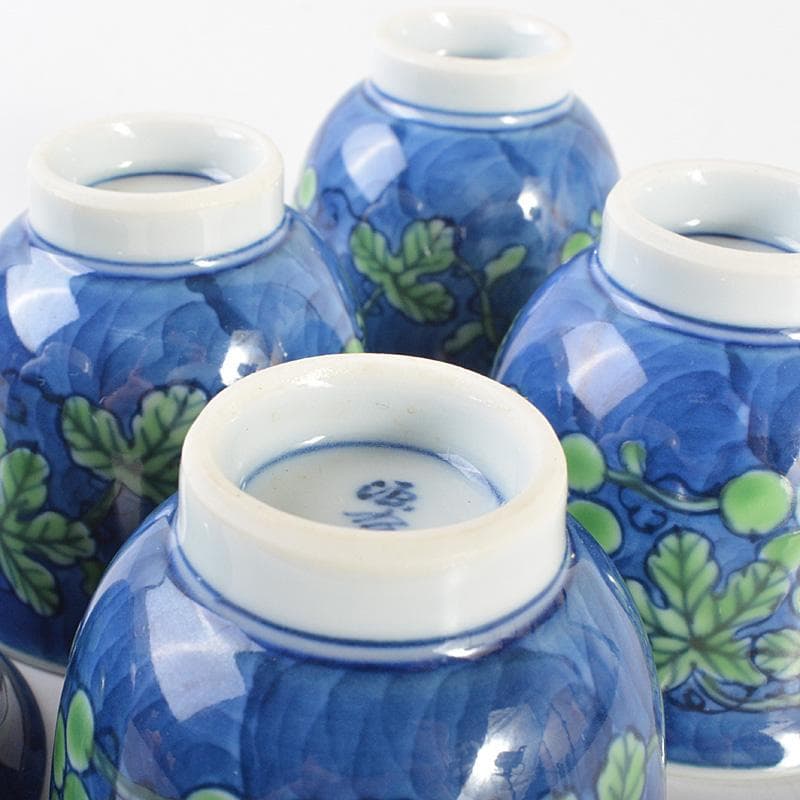 煎茶道具　有田焼　館林源右衛門　染錦　桐花文　湯呑　煎茶碗　5客　V　R6762