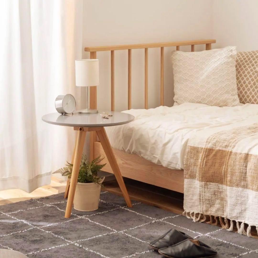 北欧 木製 サイドテーブル グレー ベッド ソファー コーヒー ロー 丸 花台