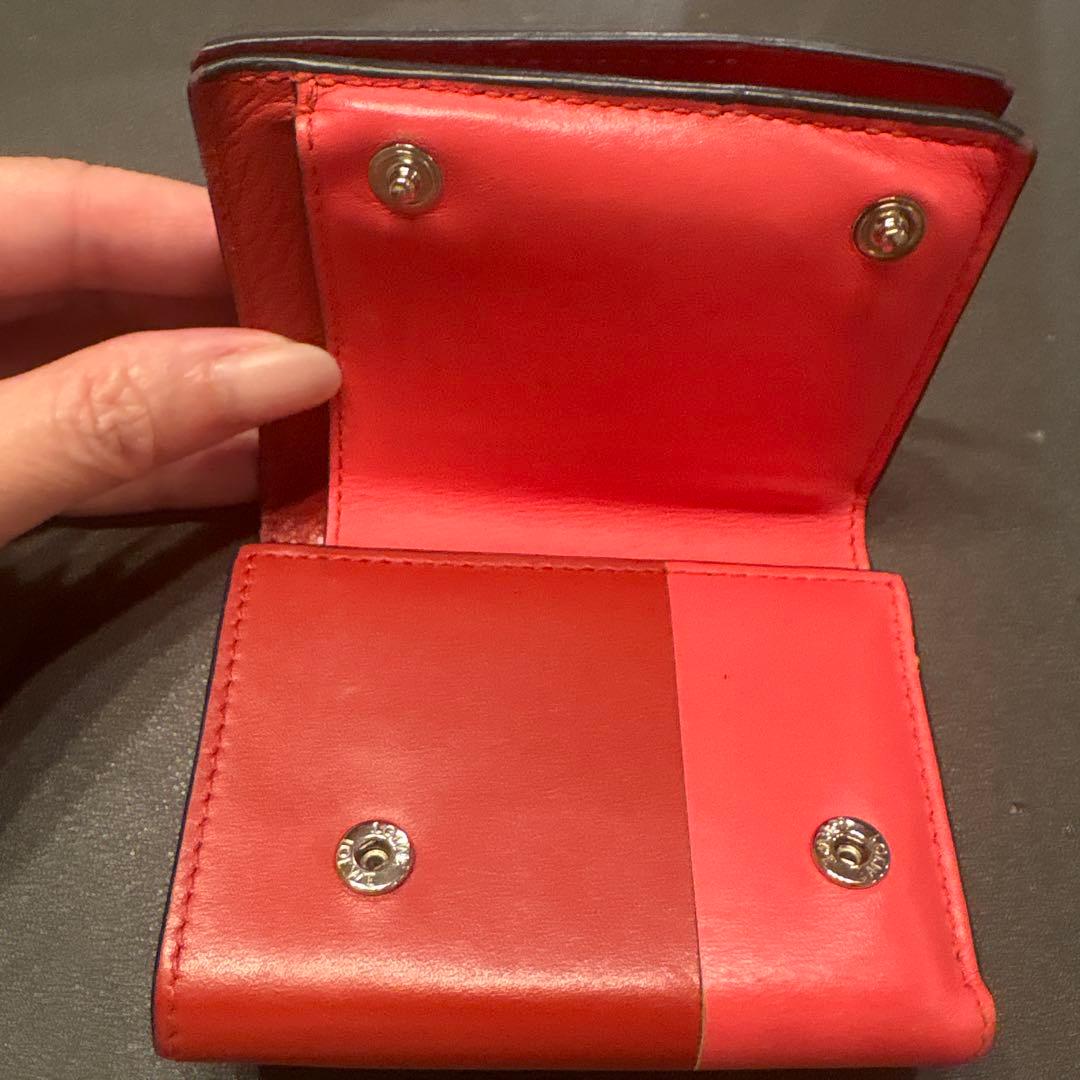 ロエベ LOEWE レザー三つ折り財布 赤 ピンク
