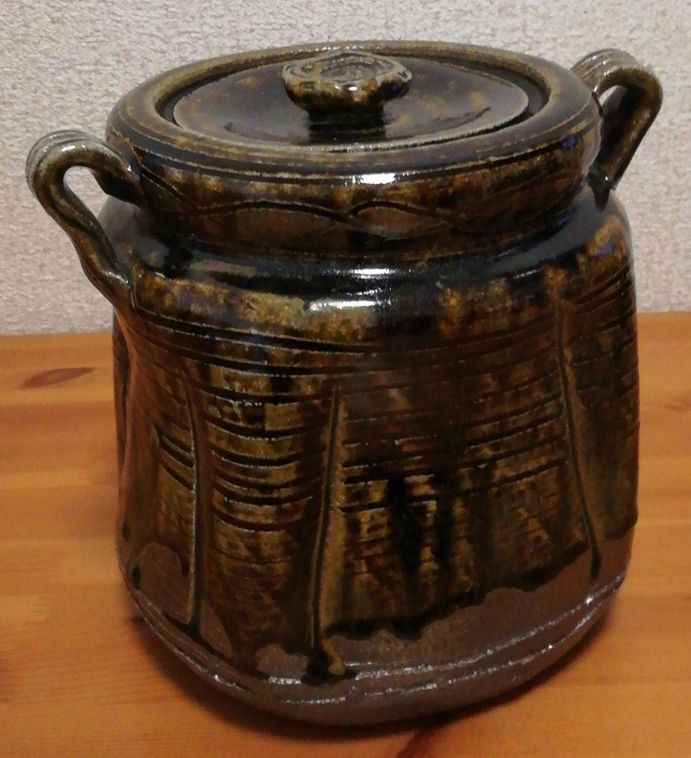 小島喜昭作　唐津焼　耳付　福の神　水指　共箱　茶道具