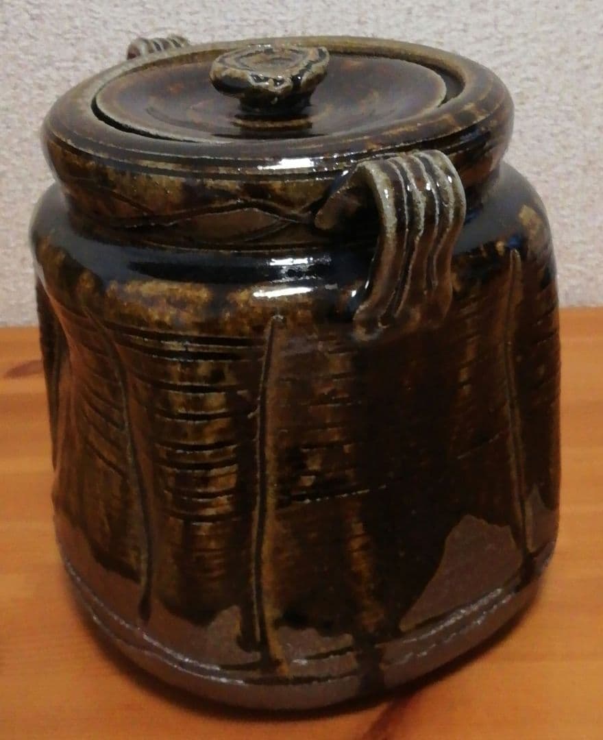 小島喜昭作　唐津焼　耳付　福の神　水指　共箱　茶道具