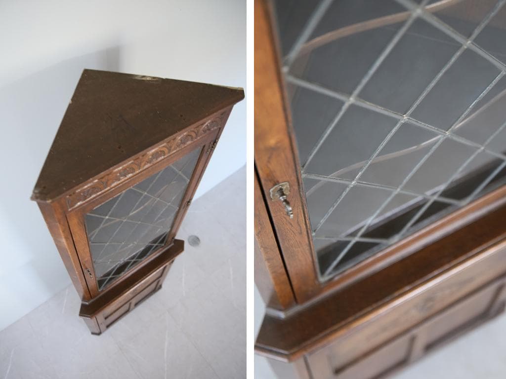 英国アンティークJC製コーナーキャビネット/ディスプレイ棚/食器棚(91-26)