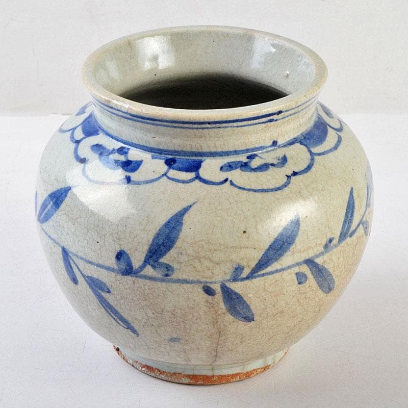 朝鮮美術　李朝　高麗白磁　染付　花文　壷　時代箱付　D　R9146B