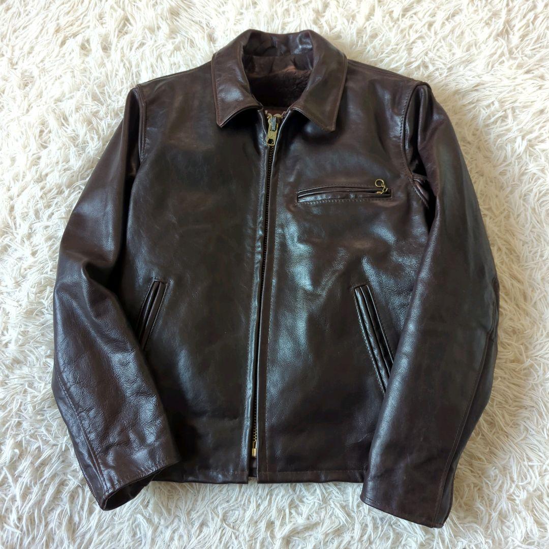 美品 希少 ショットトラッカージャケット 642VS 赤茶 本革 34