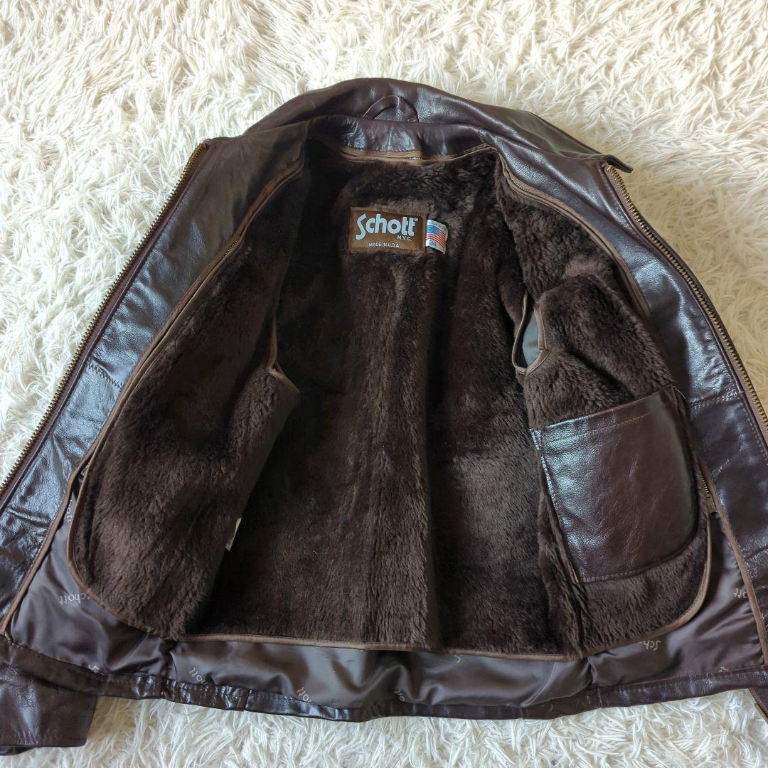 美品 希少 ショットトラッカージャケット 642VS 赤茶 本革 34