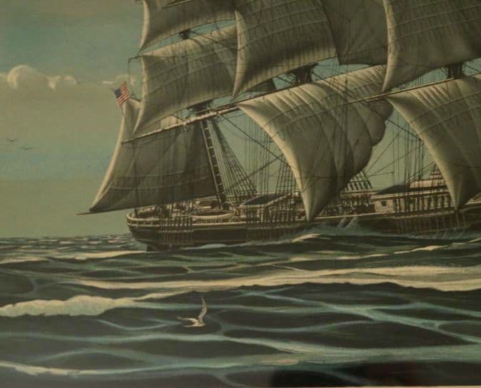 額装品　リトグラフ　R.リントン作　「中国への航海」フランクリン画廊　佳品　稀少