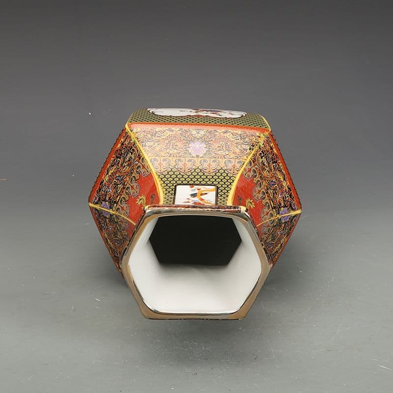 金花鳥六方瓶 景徳鎮 花瓶 琺瑯彩パステル磁器 現代工芸品 美術品 装飾品