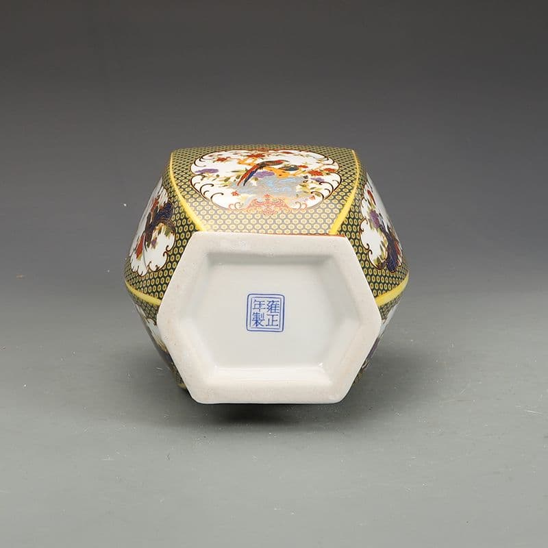 金花鳥六方瓶 景徳鎮 花瓶 琺瑯彩パステル磁器 現代工芸品 美術品 装飾品