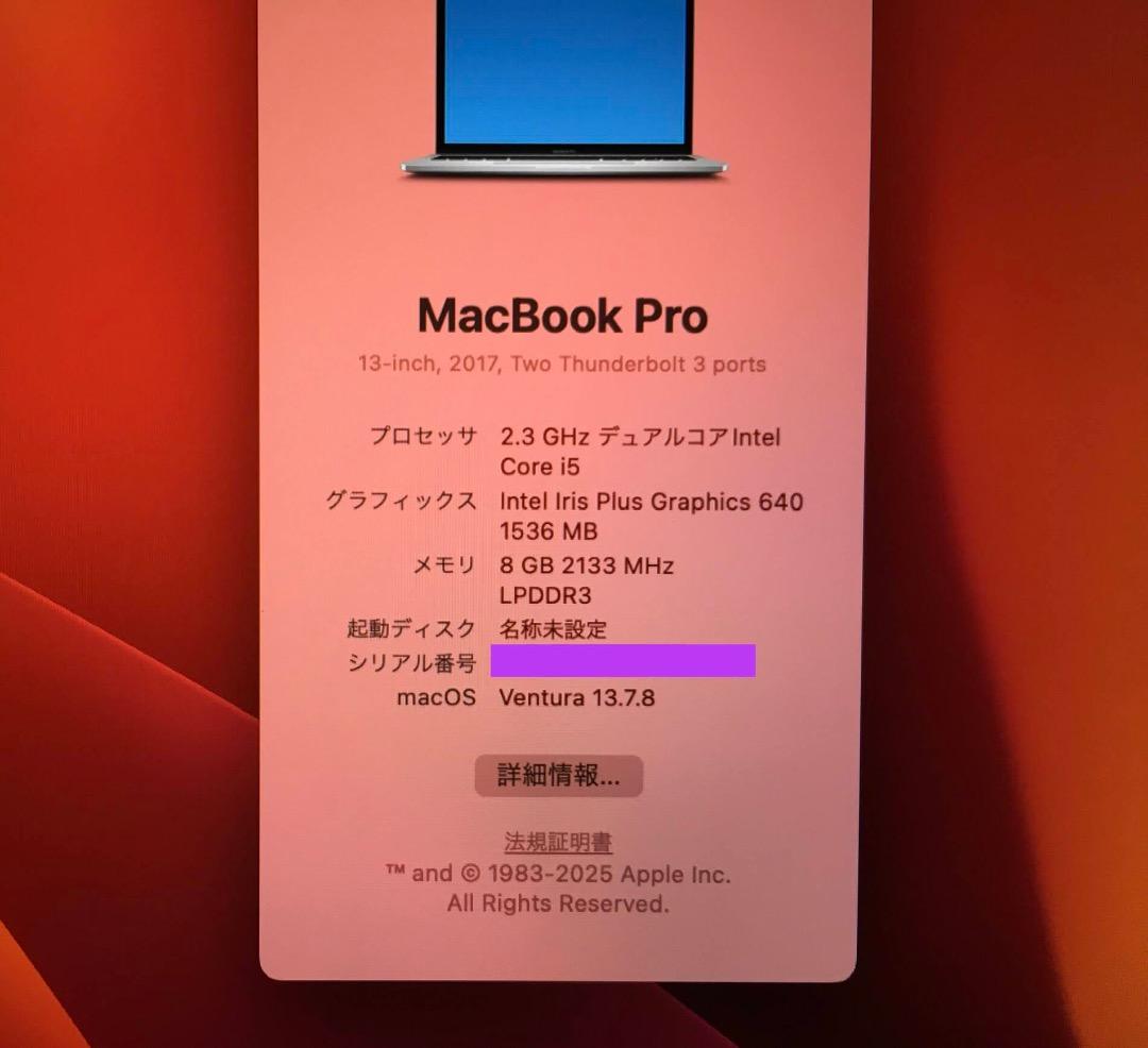 MacBook本体 Apple MacBook Pro 2017 8GB 250GB WIN11PR