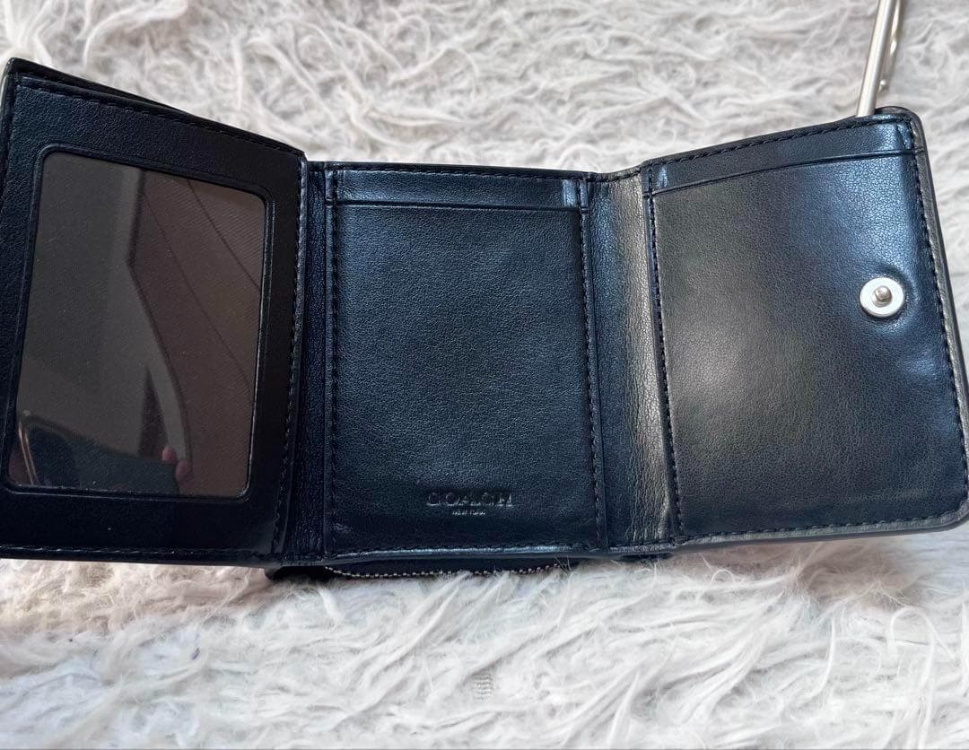 【美品】COACH コーチ 格子柄 三つ折り財布 コンパクトウォレット 赤×黒