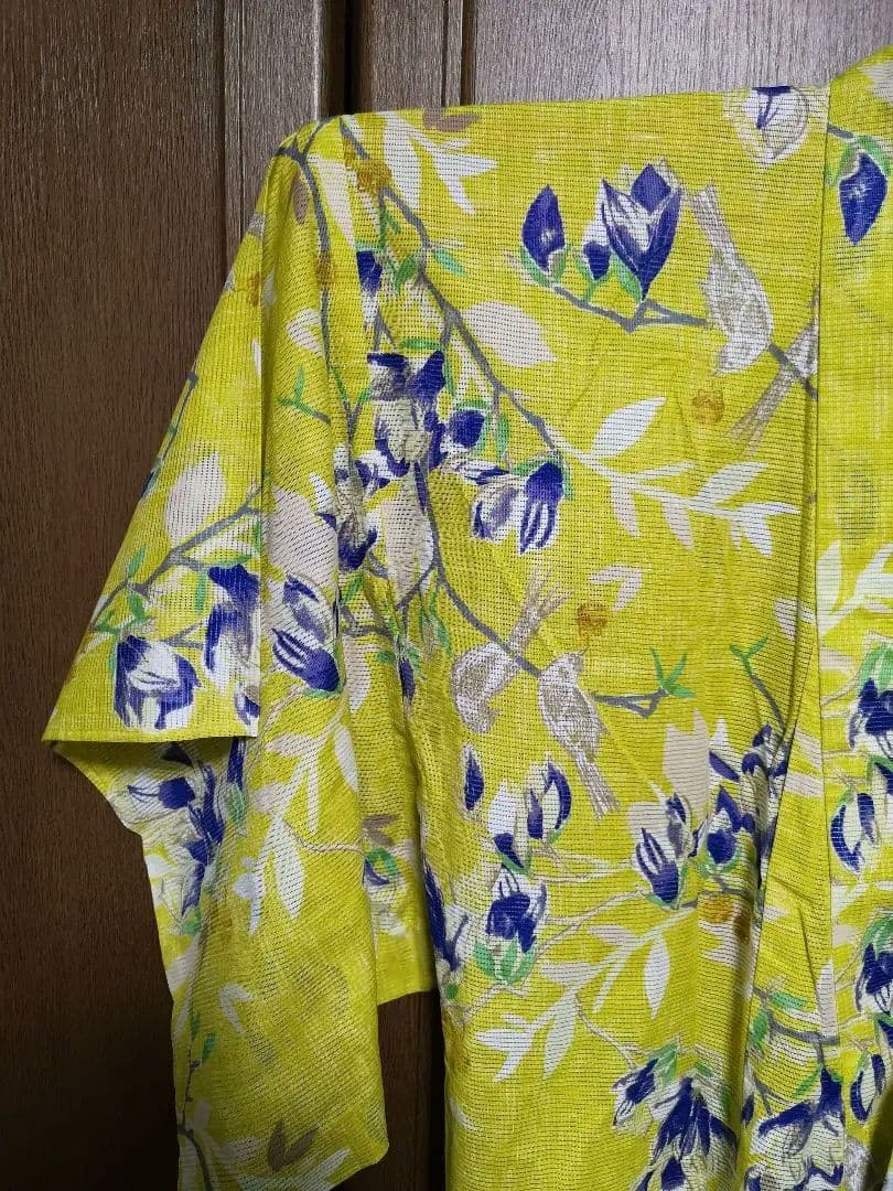 みすゞうた 黄色と青の花柄 『小鳥と鈴と』ブランド浴衣 単品　フリーサイズ