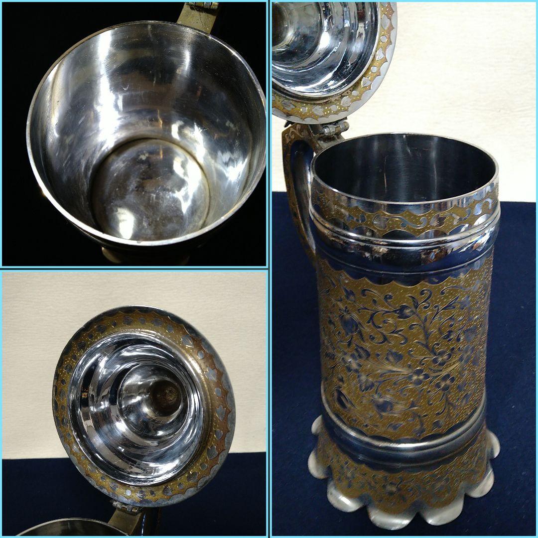 A968 銀製彫金オルゴール 稼働 ピッチャー形【ビンテージ】インド彫金 置物