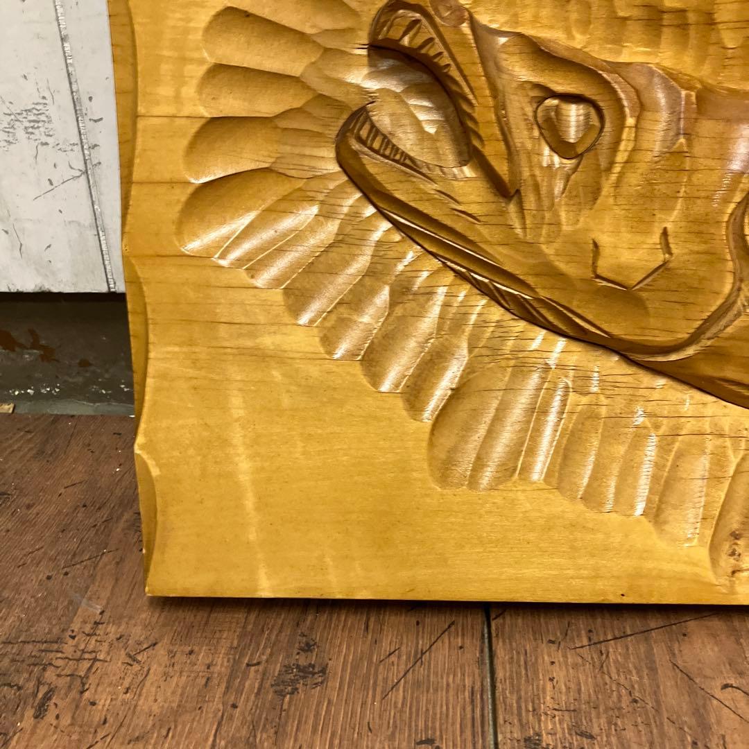 昭和レトロ 木彫り鮭 彫刻 アートレリーフ 壁掛け 一枚板 フィッシュカービング