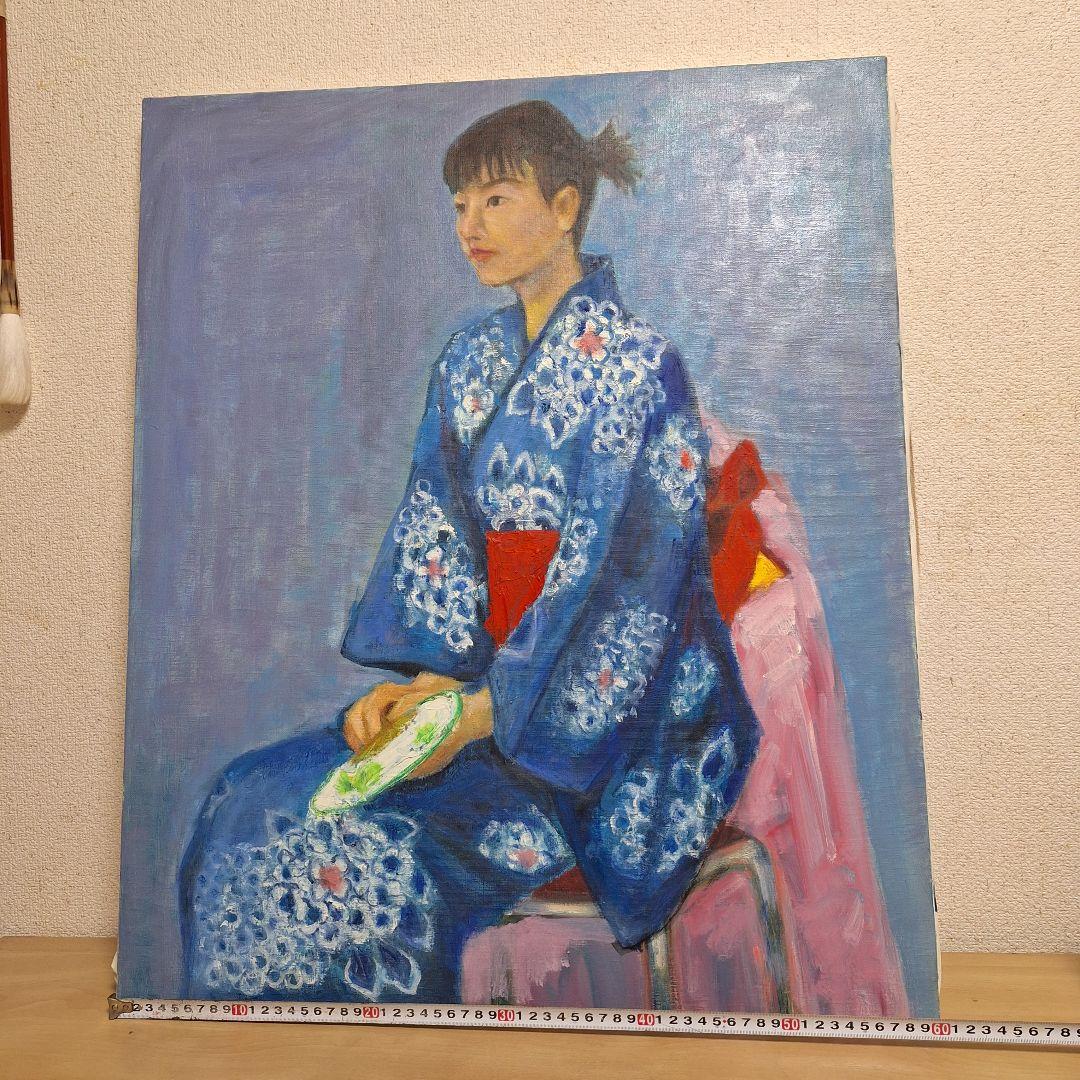 浴衣　人物画　油絵　アンティーク　レトロ