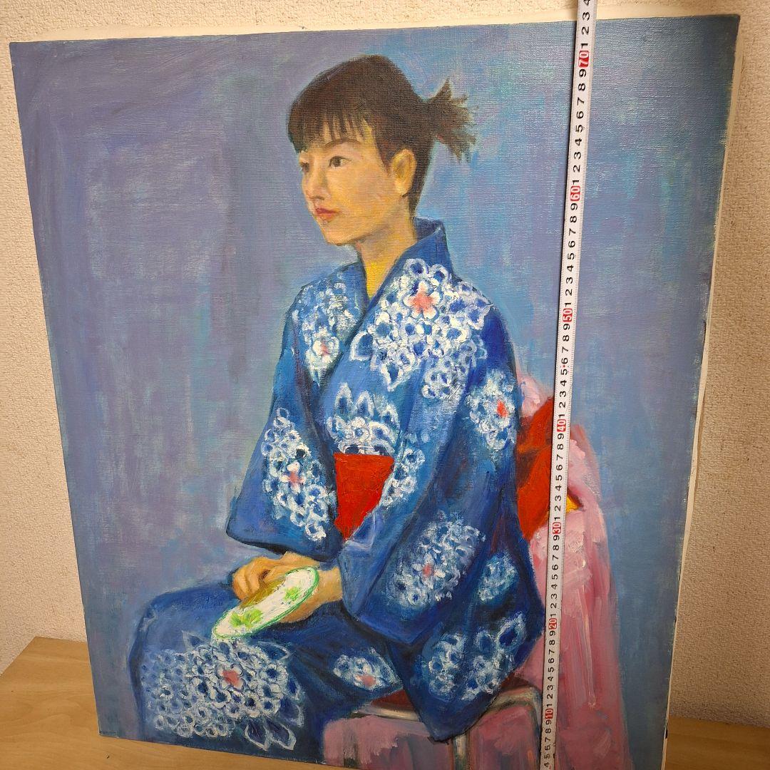 浴衣　人物画　油絵　アンティーク　レトロ