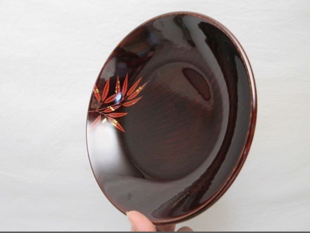 未使用 茶道具 服部俊夫造 松溜塗朱竹蒔絵 銘々皿 5客揃 底サイン 共箱