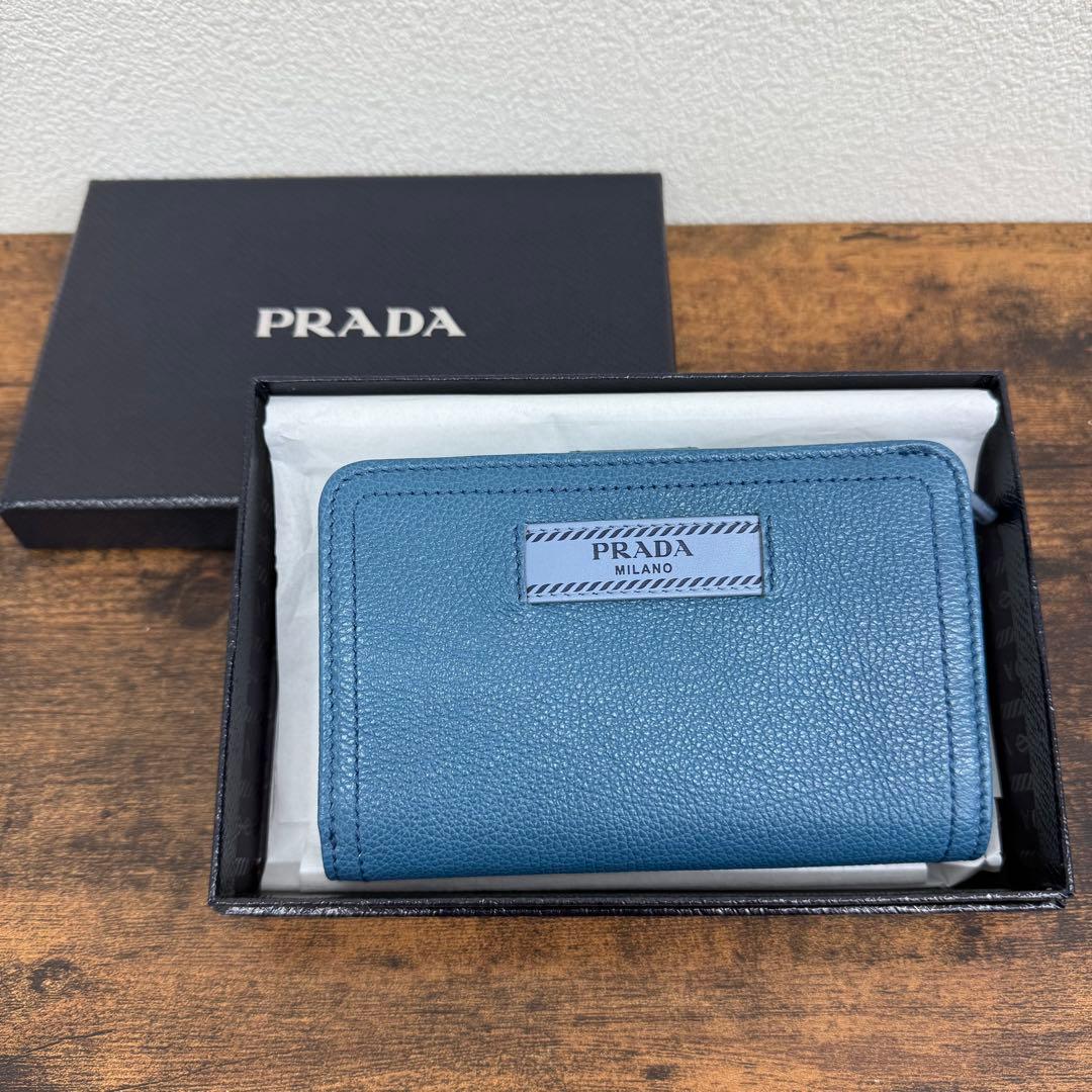 PRADA プラダ 二つ折り財布 ブルー サフィアーノ