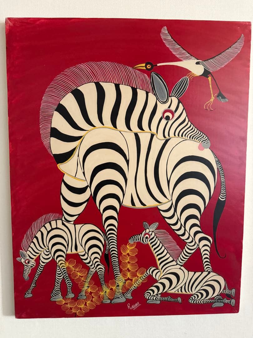 ティンガティンガ　シマウマの親子と鳥