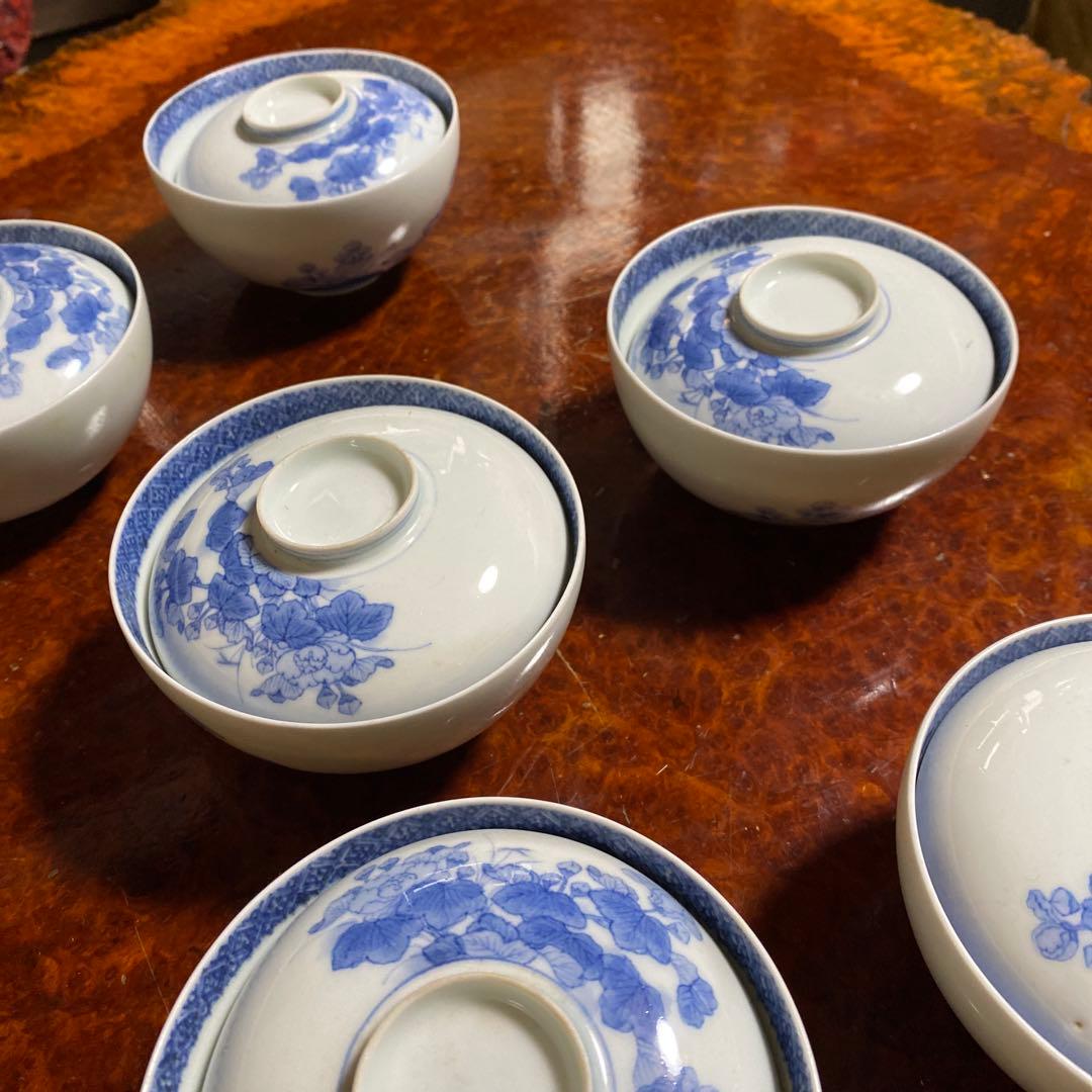 染付蓋付茶碗6客セット11cm6cm