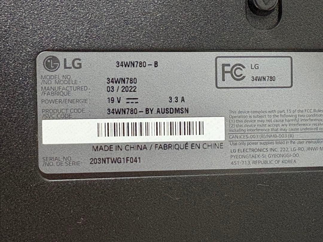 LGエルゴノミクススタンドUWQHD ウルトラワイドモニター34WN780-B