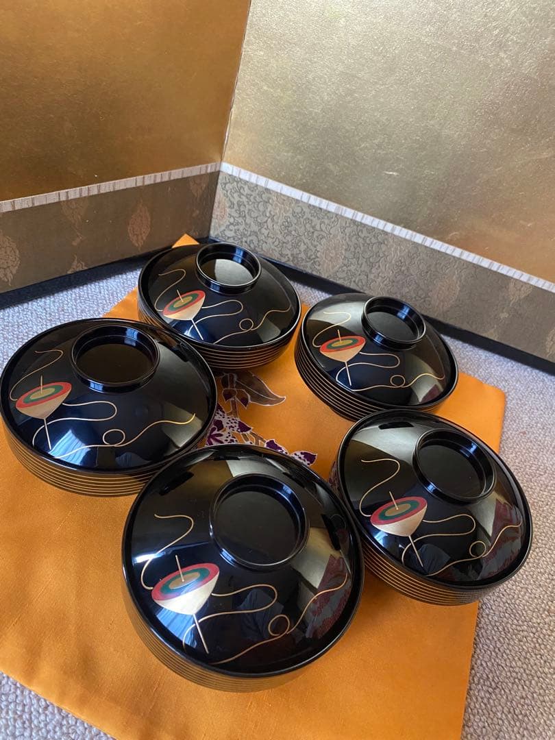 吸物椀　独楽　加賀蒔絵　五客