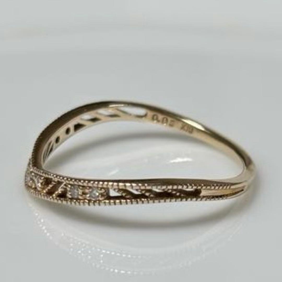 アガット K10 ダイヤモンド V字 リング 15号