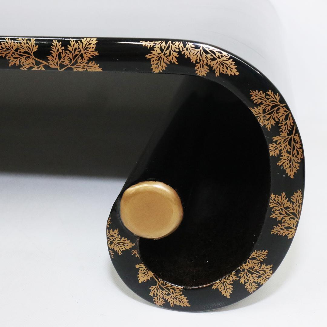 金蒔絵 黒塗 巻足 波足 花台 平卓 飾台 香炉 盆栽 木製 梨地 共箱