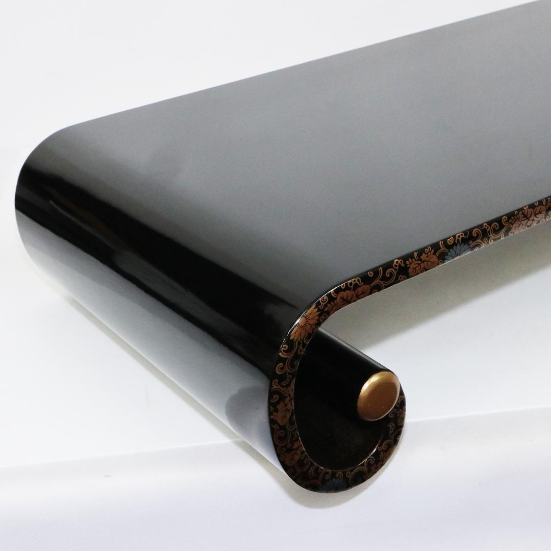 金蒔絵 黒塗 巻足 波足 花台 平卓 飾台 香炉 盆栽 木製 梨地 共箱