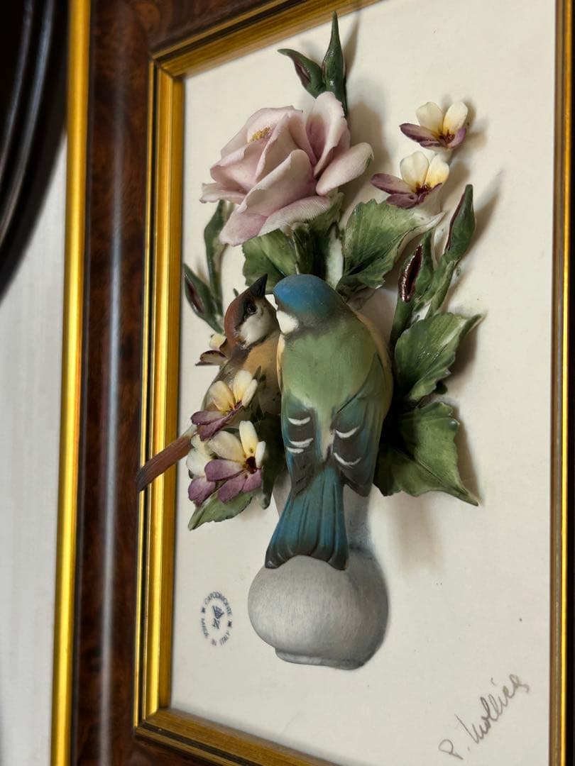 カポディモンテ　イタリア　オブジェ　置物　陶花　小鳥