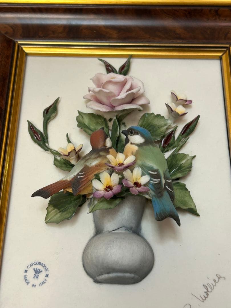 カポディモンテ　イタリア　オブジェ　置物　陶花　小鳥