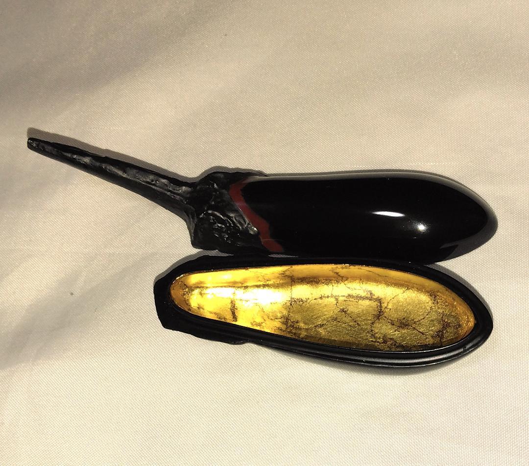 茶道具　乾漆香合　加賀塗匠　荒井樹芳作　乾漆造茄子香合　美品！！