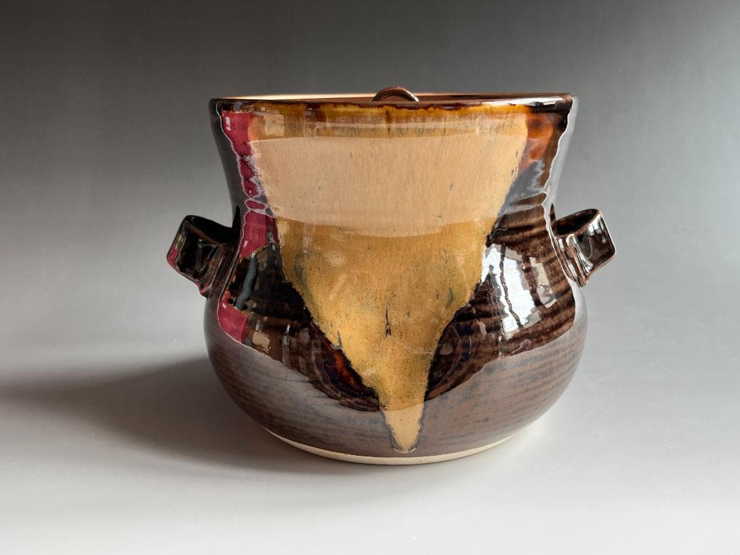 げんじょー　陽炎園　膳所焼　下耳付水指　尋牛斎書付