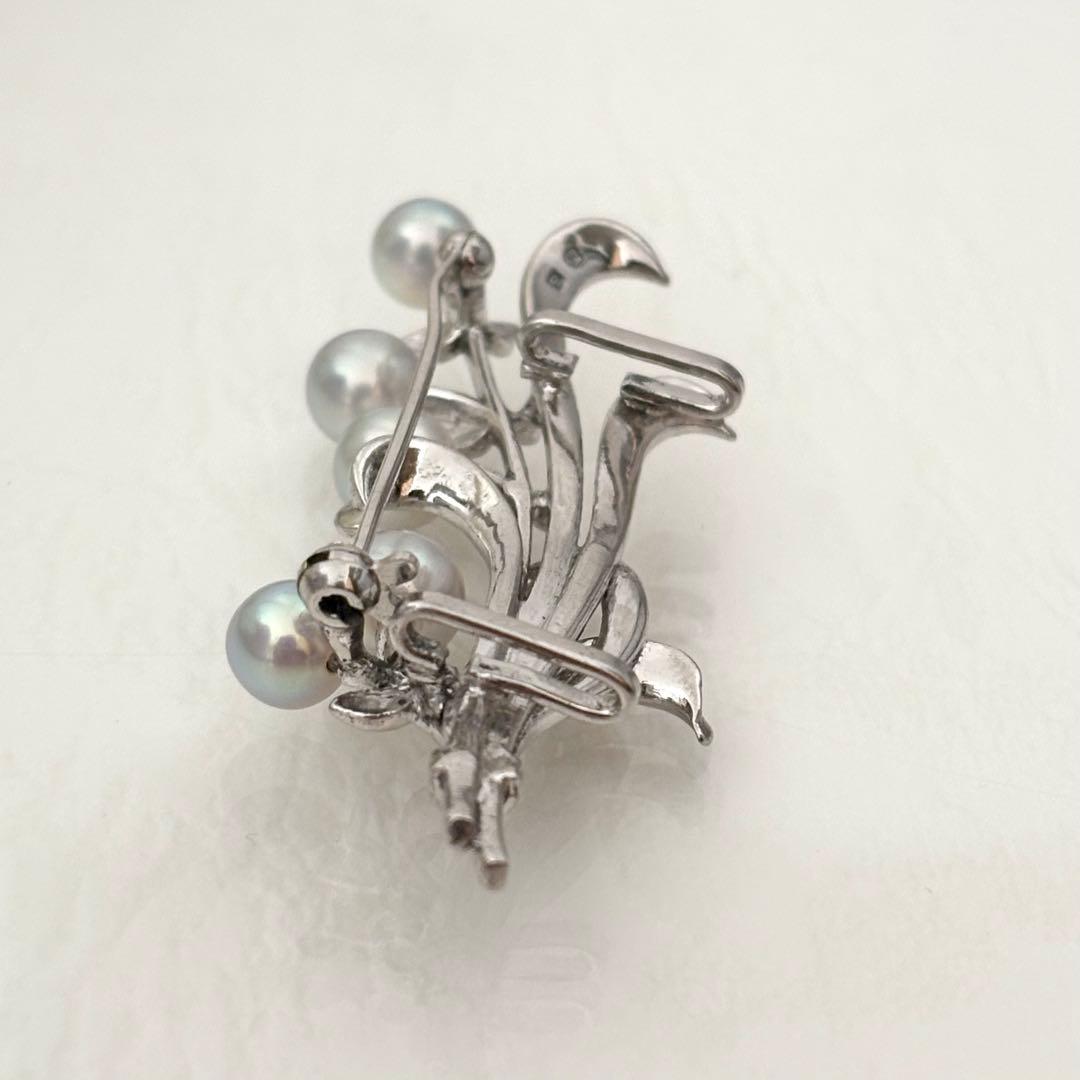 380【ミキモト】シルバー　パール　ブローチ　帯留め