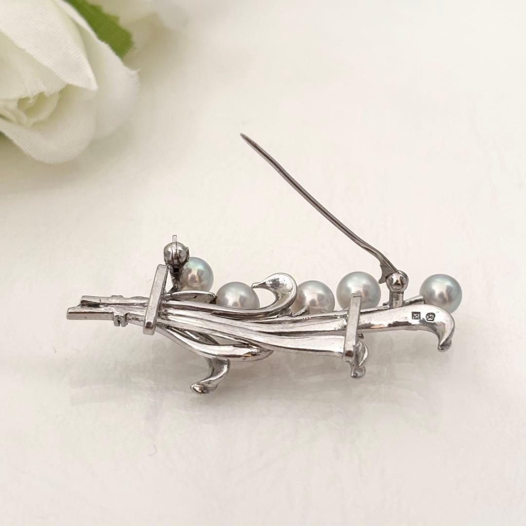 380【ミキモト】シルバー　パール　ブローチ　帯留め