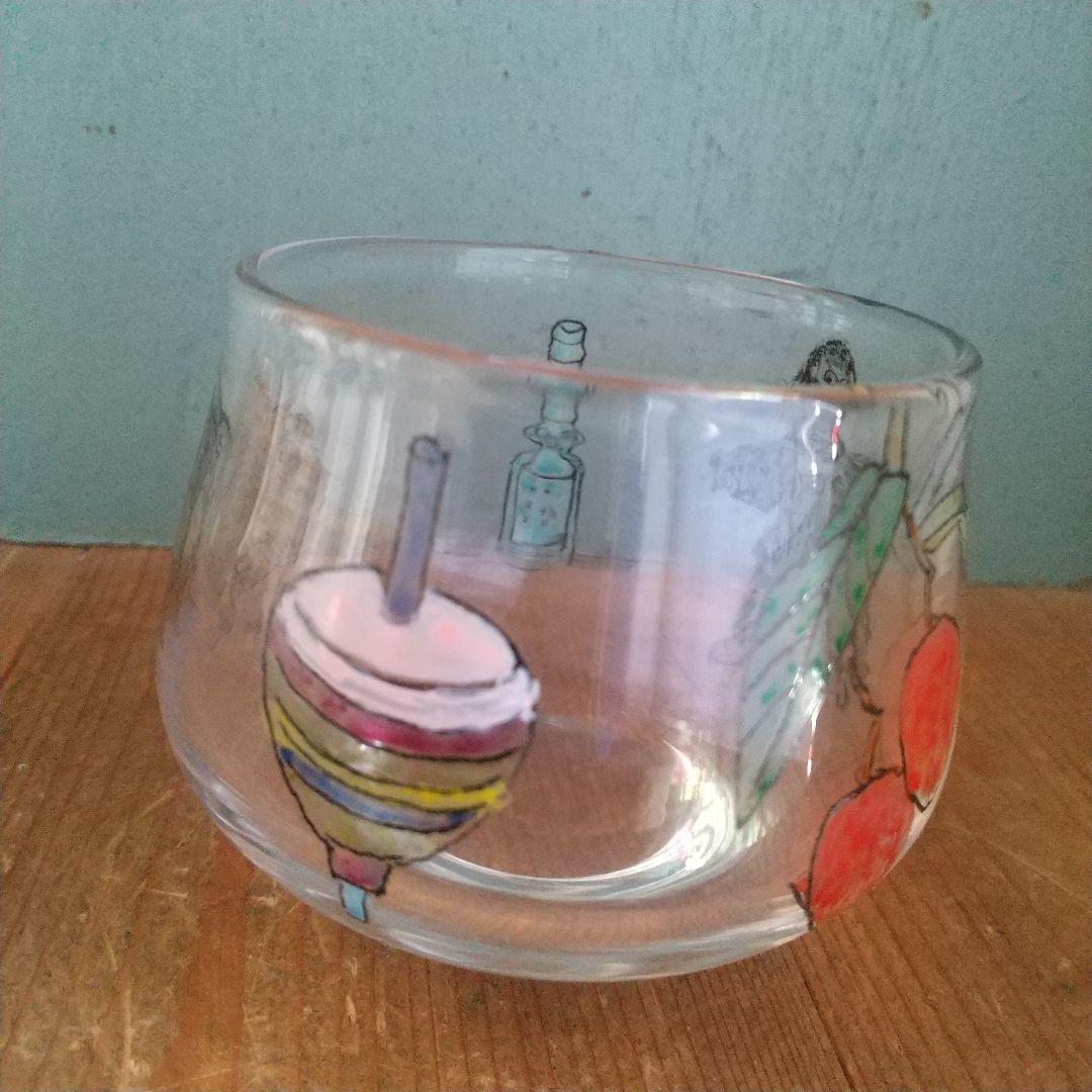 美品　木越あい　しりとり文グラス　ネコ　マウンテンゴリラ　ガラス作家