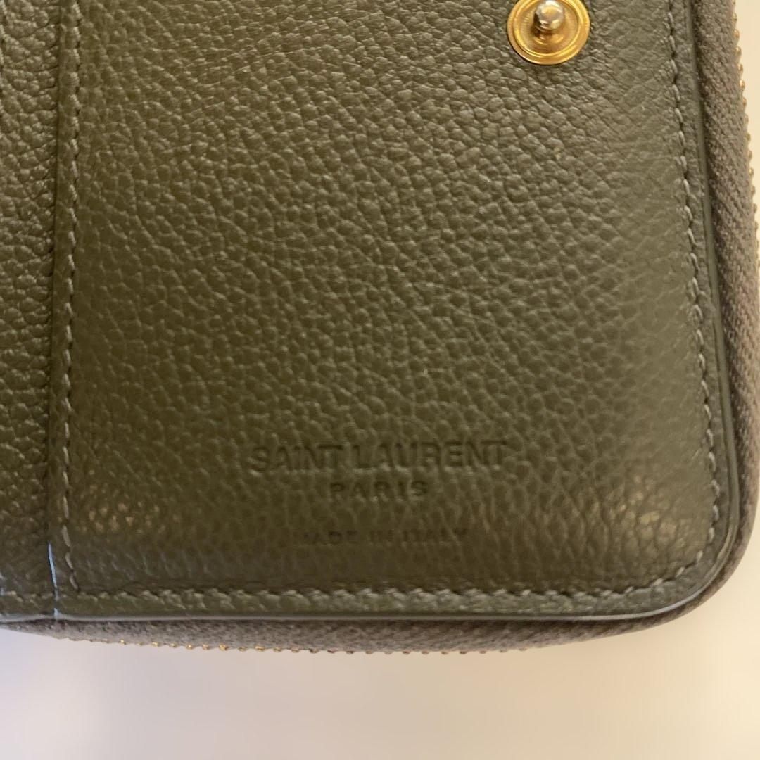 〈美品〉SAINT LAURENT PARIS 折り財布 レザー カーキ　箱有り