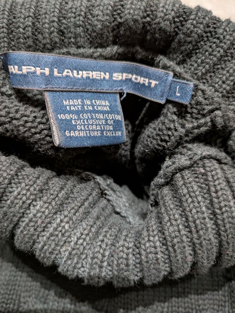 ラルフローレンスポーツ　タートルネック　刺繍　ブラック　コットン100%